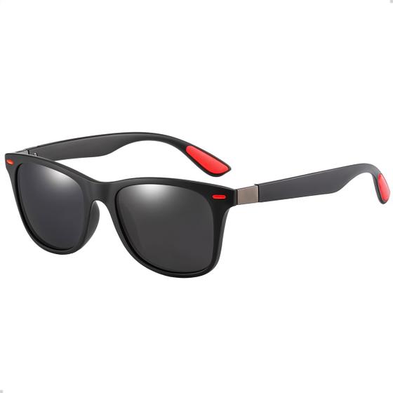 Imagem de Oculos Escuro De Sol Polarizado Quadrado Masculino Preto Vermelho Uv 400nm Vintage Retro S1