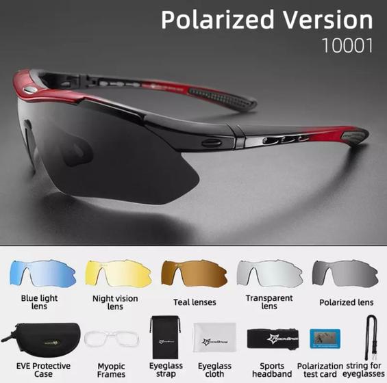 Imagem de Óculos Esportivo Rockbros 5 Lentes Polarizada Uv400 Tr90bike