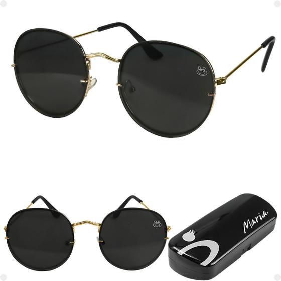 Imagem de oculos feminino casual preto aço inoxidavel praia + case moda armação dourada original lente preta