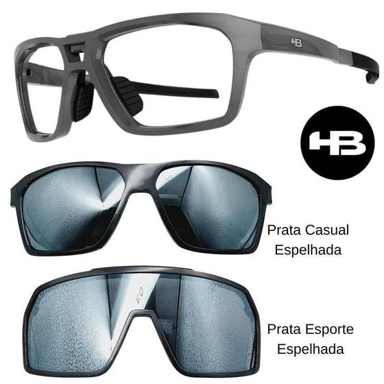 Imagem de Oculos Hb Presto Grafeno 010399 Com 2 Clipons Prata