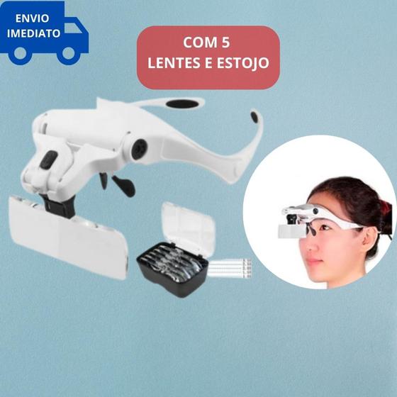 Imagem de Óculos Lupa de Cabeça Led com Elástico e 5 Lentes Dentista Costura