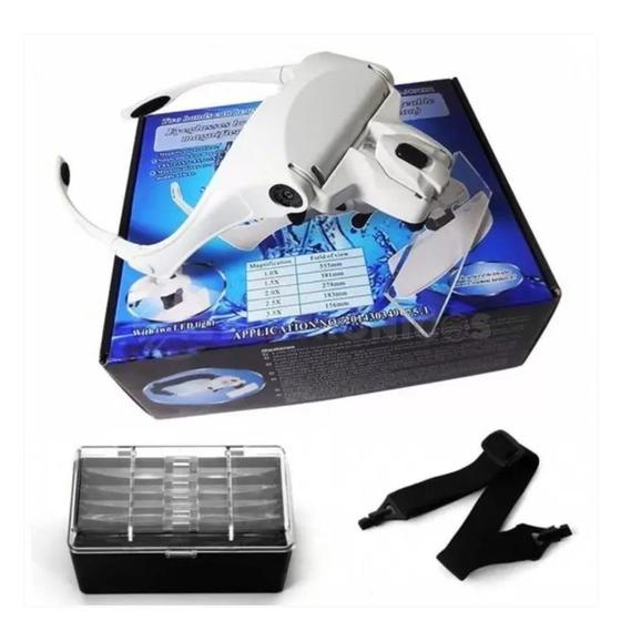 Imagem de Óculos Lupa de Cabeça Profissional com 5 Lentes e LED