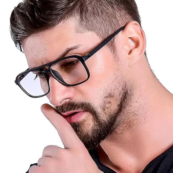 Óculos Masculino Aviador Quadrado Sem Grau Preto Proteção Anti Luz Azul para Computador Tv Celular Menor preço em Óculos Masculino Aviador Quadrado Sem Grau Preto Proteção Anti Luz Azul para Computador Tv Celular