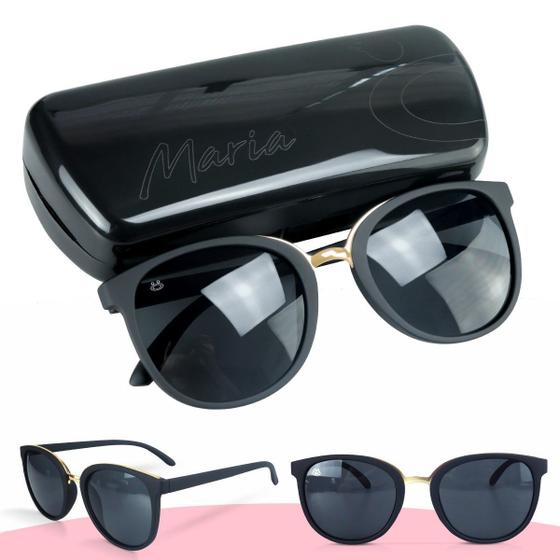 Imagem de oculos sol feminino emborrachado vintage proteção + case qualidade premium preto original moda