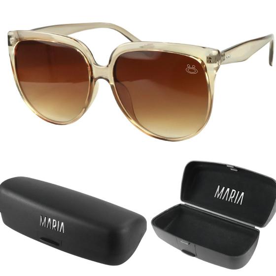 Imagem de oculos sol feminino praia vintage social proteção uv + case marrom acetato luxo qualidade premium