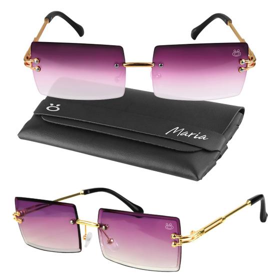 Imagem de oculos sol feminino proteção uv social vintage metal retangular + case moda original rosa presente