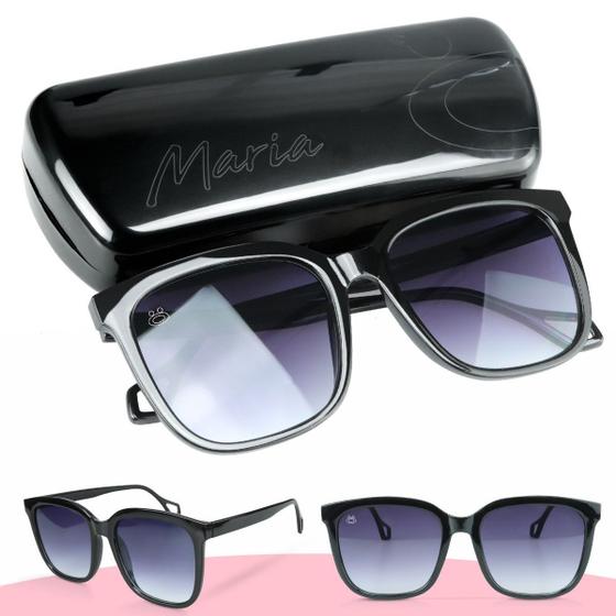 Imagem de oculos sol feminino vintage proteção uv + case preto original qualidade premium estiloso moda