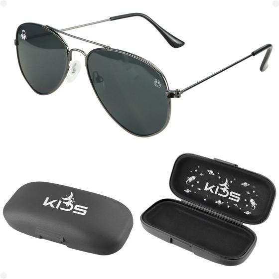 Imagem de oculos sol infantil menino proteção uv aviador preto + case verão acetato qualidade premium presente