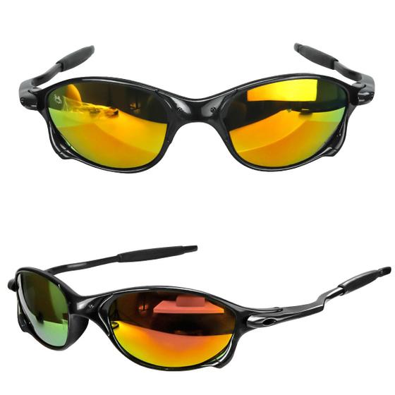 Imagem de oculos sol lupa masculino preto laranja presente estiloso lente espelhada qualidade premium original