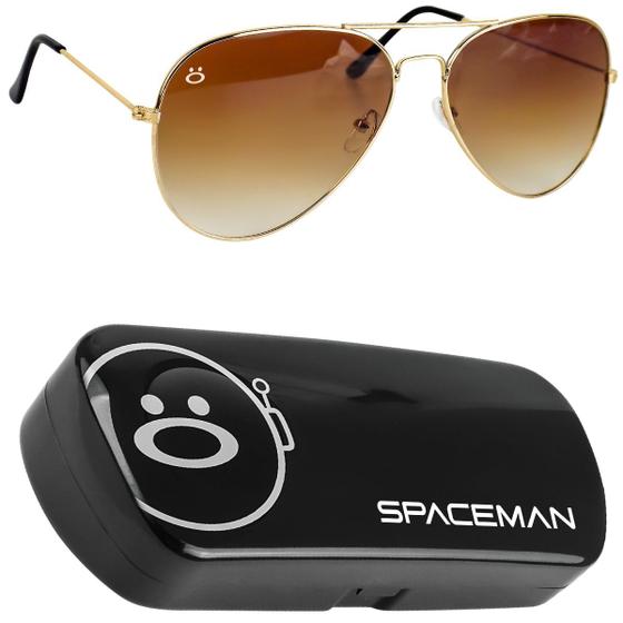 Imagem de oculos sol masculino aço inox aviador banhado ouro + case armação dourada original lente marrom presente social casual