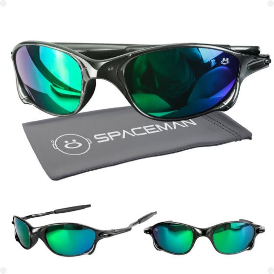 Imagem de Oculos Sol Masculino Case Lupa Proteção UV Acetato qualidade premium azul verde moda casual lente azul espelhada vilão