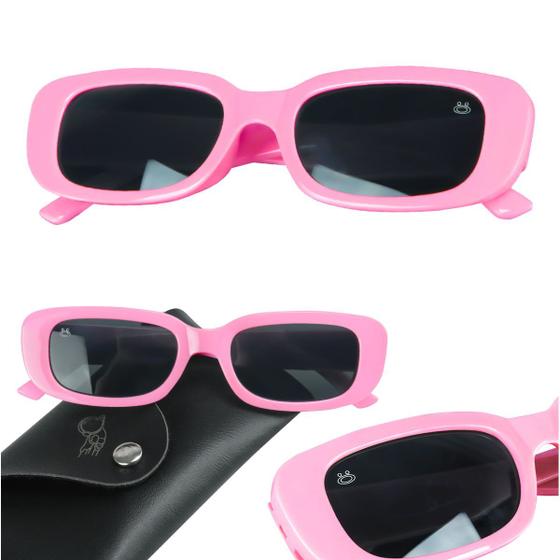 Imagem de Oculos sol proteção uv rosa retro infantil + case menina qualidade premium presente