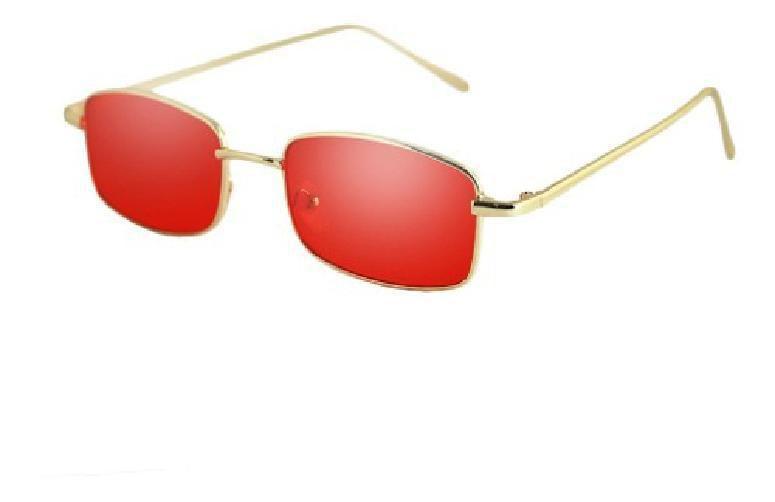 Imagem de Óculos Sol Quadrado Pequeno Geek Retro Dourado Vermelho