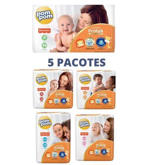 Oferta Kit C/5 Pacotes Fraldas Pompom P M G Xg Jumbo Protek Menor preço em Oferta Kit C/5 Pacotes Fraldas Pompom P M G Xg Jumbo Protek