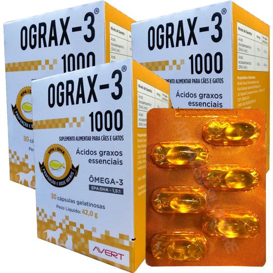 Imagem de Ograx 3 1000 Suplemento Omega Acidos Graxos 90 Cápsulas Cães Gatos Avert