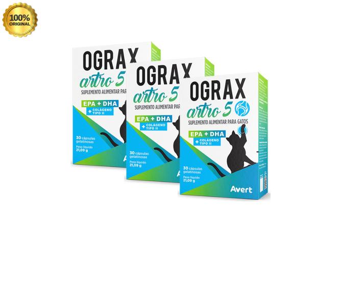 Imagem de Ograx Artro 5 Suplemento Alimentar para Gatos e Cachorros até 5kg KIT 3 UN