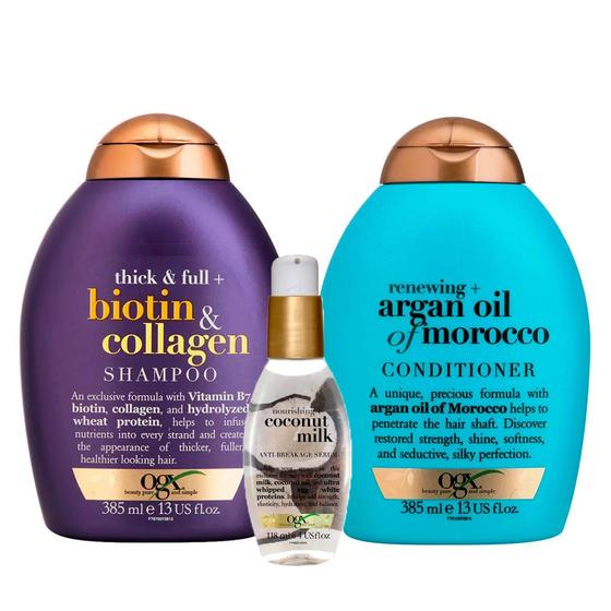 Imagem de OGX Argan Oil, Coconut Milk e Biotin & Colagen Kit - Shampoo + Condicionador + Sérum