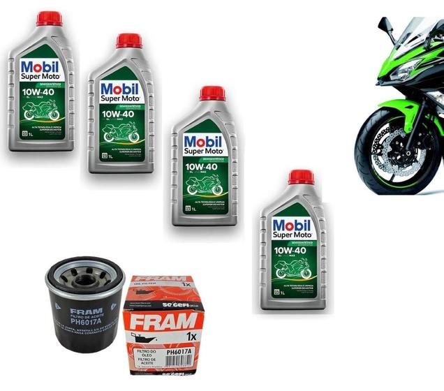 Imagem de Óleo 4L 10W40 Mobil + Filtro Fram Ph6017 Kawasaki Z 750 800