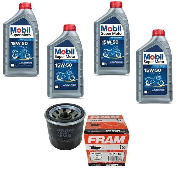 Imagem de Óleo 4L Mobil 15W50 + Filtro Fram Ph6018 Motos Suzuki