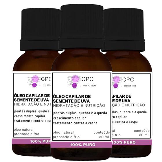 Imagem de Óleo Capilar hidrante de semente de Uva 100% puro 30ml Kit com 3