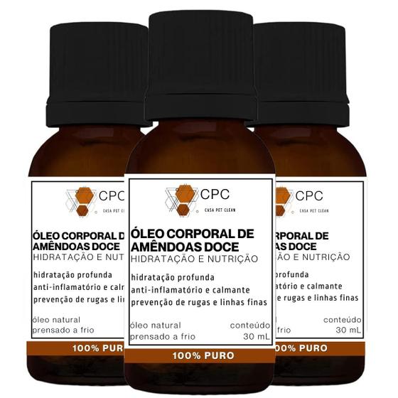 Imagem de Óleo Corporal Hidratante de Amêndoas Doce 100% puro 30ml Kit com 3 unidades