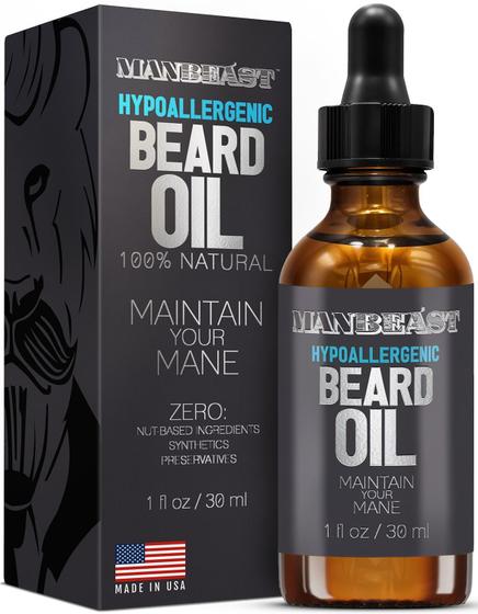 Imagem de Óleo de Barba ManBeast - Hipoalergênico, Sem Nozes e Sem Perfume (30ml)