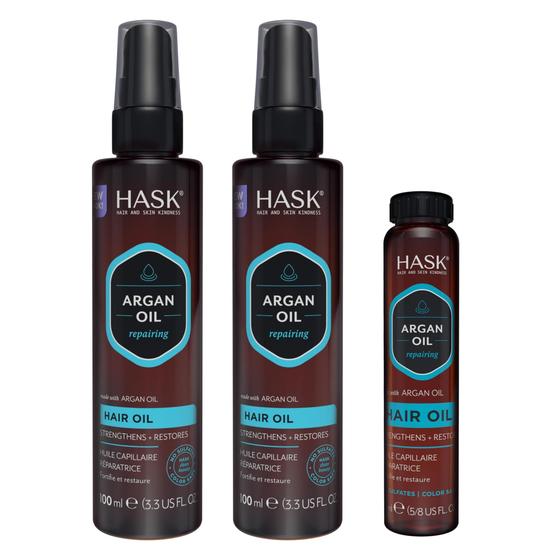 Imagem de Óleo de cabelo HASK ARGAN Repairing Shine Vegan Color Safe, pacote com 3