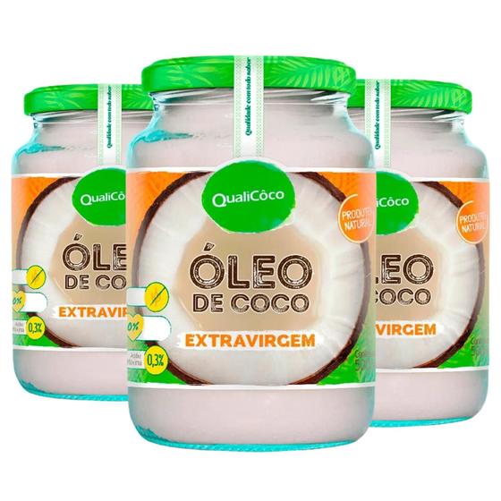 Imagem de Oleo De Coco Coconut Qualicoco Extra Virgem 500Ml (3 Vidros)