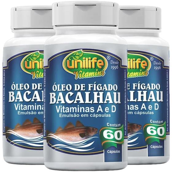 Imagem de Óleo de Fígado de Bacalhau Vitaminas A e D 60 Caps 250mg Kit com 3