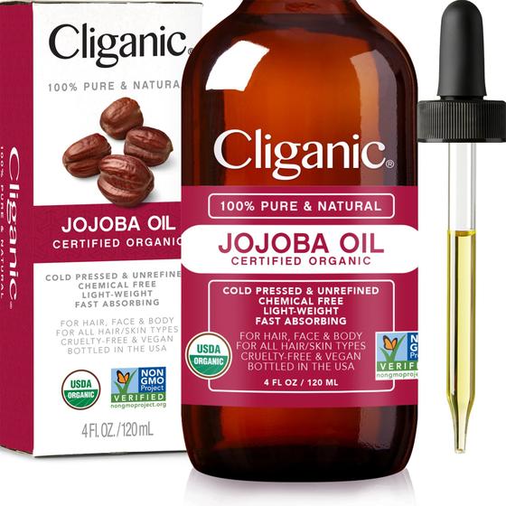 Imagem de Óleo de jojoba Cliganic 100% orgânico puro 120 ml para rosto e cabelo