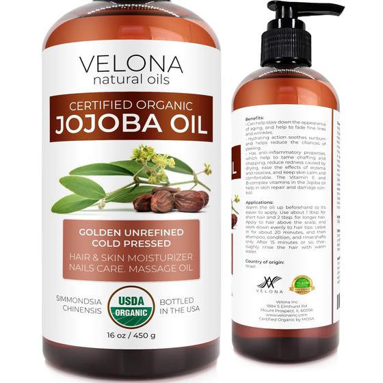 Imagem de Óleo de jojoba velona orgânico certificado pelo USDA 473 ml com bomba