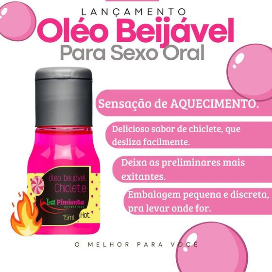 Imagem de Óleo Massageador Beijável Para Sexo Oral Sensação Esquenta Sabor Chiclete Hot 15ml La Pimienta
