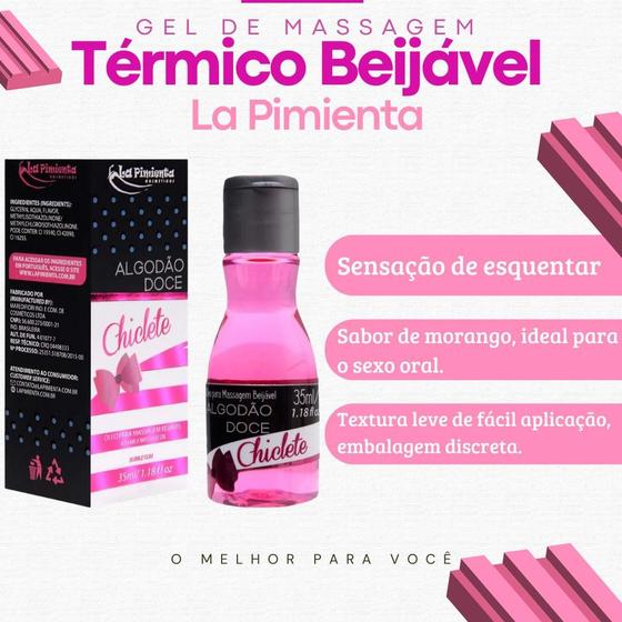 Imagem de Óleo Massageador Coméstivel Beijável Para Oral Algodão Doce Aroma de Chiclete Hot 35ml La Pimienta