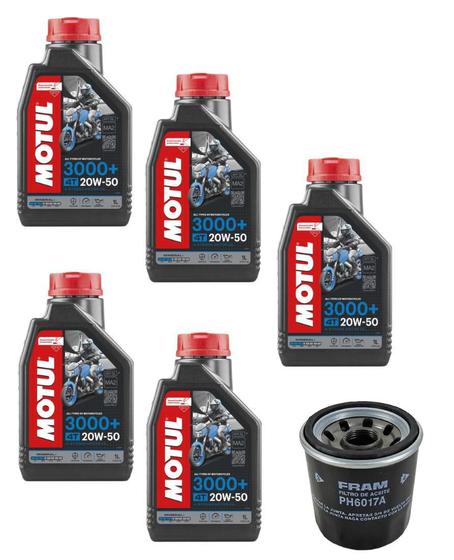 Imagem de Óleo Motul 3000 Mineral 20W50 5 Litros + Filtro Fram Ph 6017