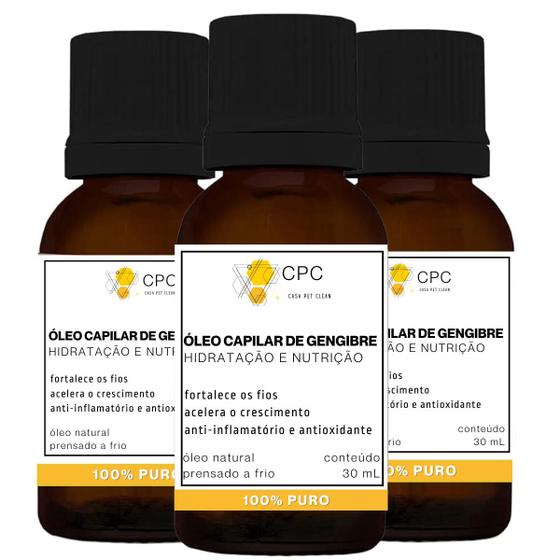 Imagem de Óleo para nutrição capilar de Gengibre 100% puro 30ml Kit com 3 unidades