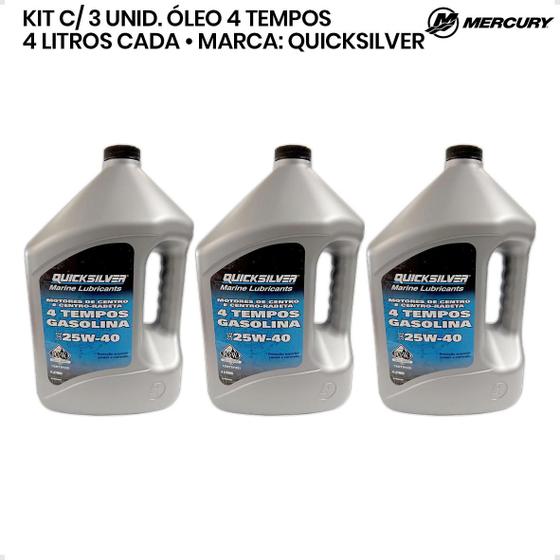 Imagem de Óleo Quicksilver 25w40 4t Mercruiser Gas Galão 4L Kit C/3