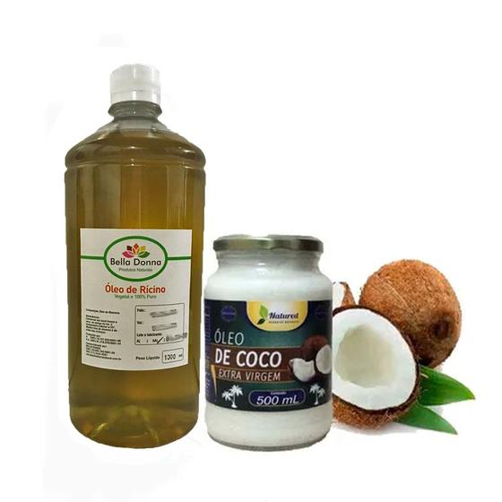 Imagem de Óleo Rícino Puro 1 Lt + 1 Óleo De Coco 500ml Extra Virgem