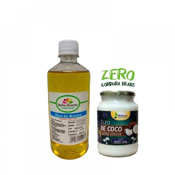 Imagem de Óleo Rícino Puro 500ml + 1 Óleo De Coco 500ml Extra Virgem