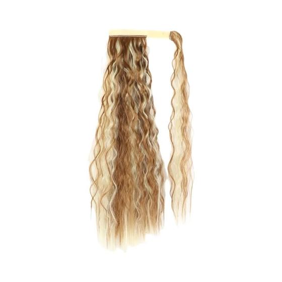 Imagem de Ombre Marrom Loiro Sintético Longo Milho Ondulado Rabo De Cavalo Envoltório Em Extensões De Grampo