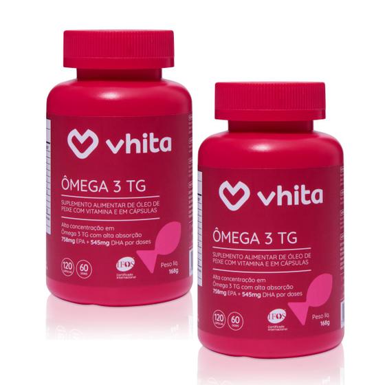 Imagem de Ômega 3 1000mg TG - Importado e Rico EPA DHA Com Selo IFOS e Vitamina E de 120 Caps (2 unidades) - Vhita