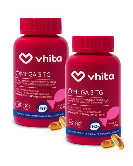 Imagem de Ômega 3 1000mg TG - Importado e Rico EPA DHA Com Selo IFOS e Vitamina E de 120 cápsulas Vhita 2 unidades