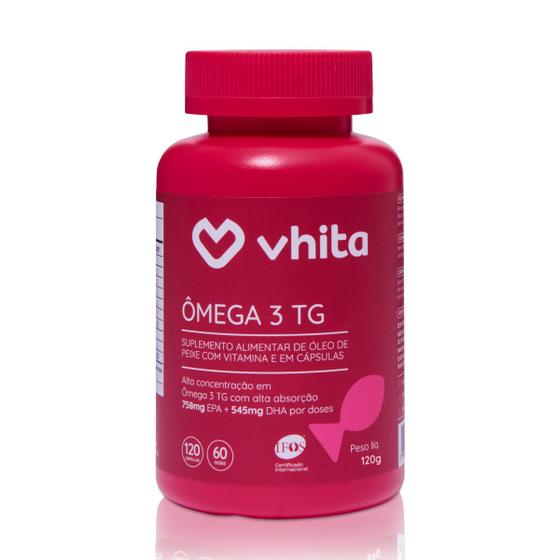 Ômega 3 1000mg TG - Importado e Rico EPA DHA Com Selo IFOS e Vitamina E de 120 cápsulas Vhita Imagem de Ômega 3 1000mg TG - Importado e Rico EPA DHA Com Selo IFOS e Vitamina E de 120 cápsulas Vhita