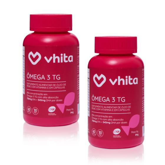 Imagem de Ômega 3 1000mg TG - Importado e Rico EPA DHA Com Selo IFOS e Vitamina E de 60 Cáps (2 unidades) - Vhita