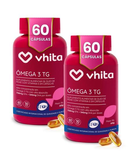 Ômega 3 1000mg TG - Importado e Rico EPA DHA Com Selo IFOS e Vitamina E de 60 cápsulas Vhita 2 unidades