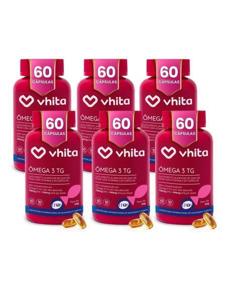 Ômega 3 1000mg TG - Importado e Rico EPA DHA Com Selo IFOS e Vitamina E de 60 cápsulas Vhita 6 unidades