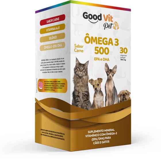 Ômega 3 500 EPA/DHA para Cães a Gatos Good Vit 30 cáps sabor Carne Suplemento Vitamínico Ômega