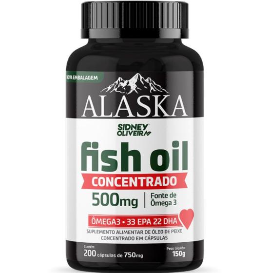 Ômega 3 500mg concentrado alaska 200 cápsulas sidney oliveira Ômega 3 / Óleo de Peixe