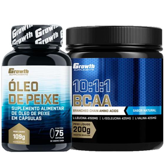 Imagem de Omega 3 75 Caps + BCAA 10:1:1 em Pó 200g Growth Supplements
