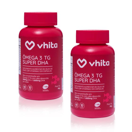 Imagem de Ômega 3 DHA 1000mg com Vitamina E Rico em DHA - Tecnologia TG e Selo IFOS 60 Cáps (2 unidades) - Vhita