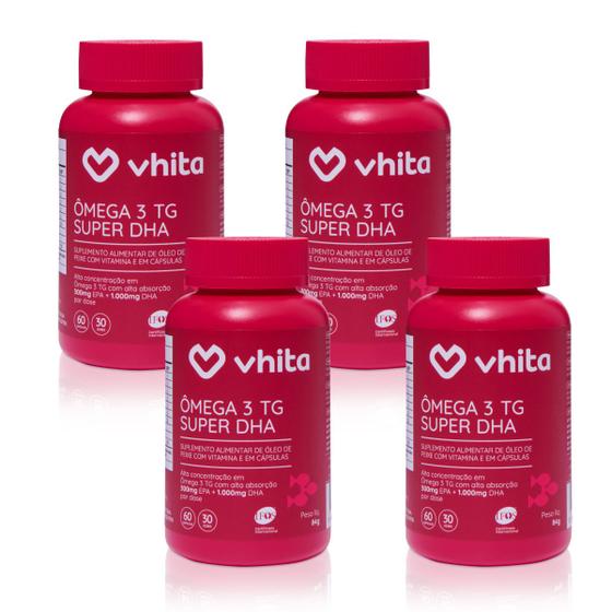 Imagem de Ômega 3 DHA 1000mg com Vitamina E Rico em DHA - Tecnologia TG e Selo IFOS 60 Cáps (4 unidades) - Vhita